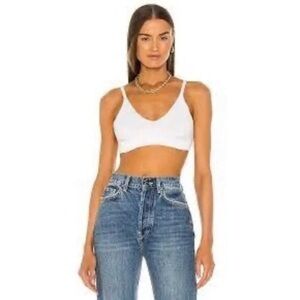 525 America White Cotton Knit Vneck Bralette Top